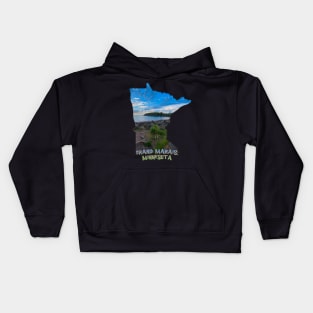 Minnesota State Outline - Grand Marais Kids Hoodie